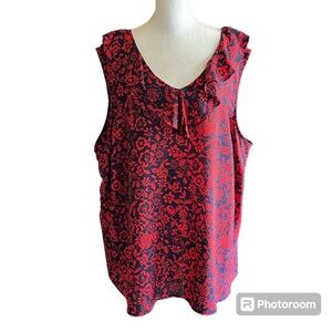 Terra & Sky Ruffled Red Floral Sleeveless Top Size 2X (20W-22W)